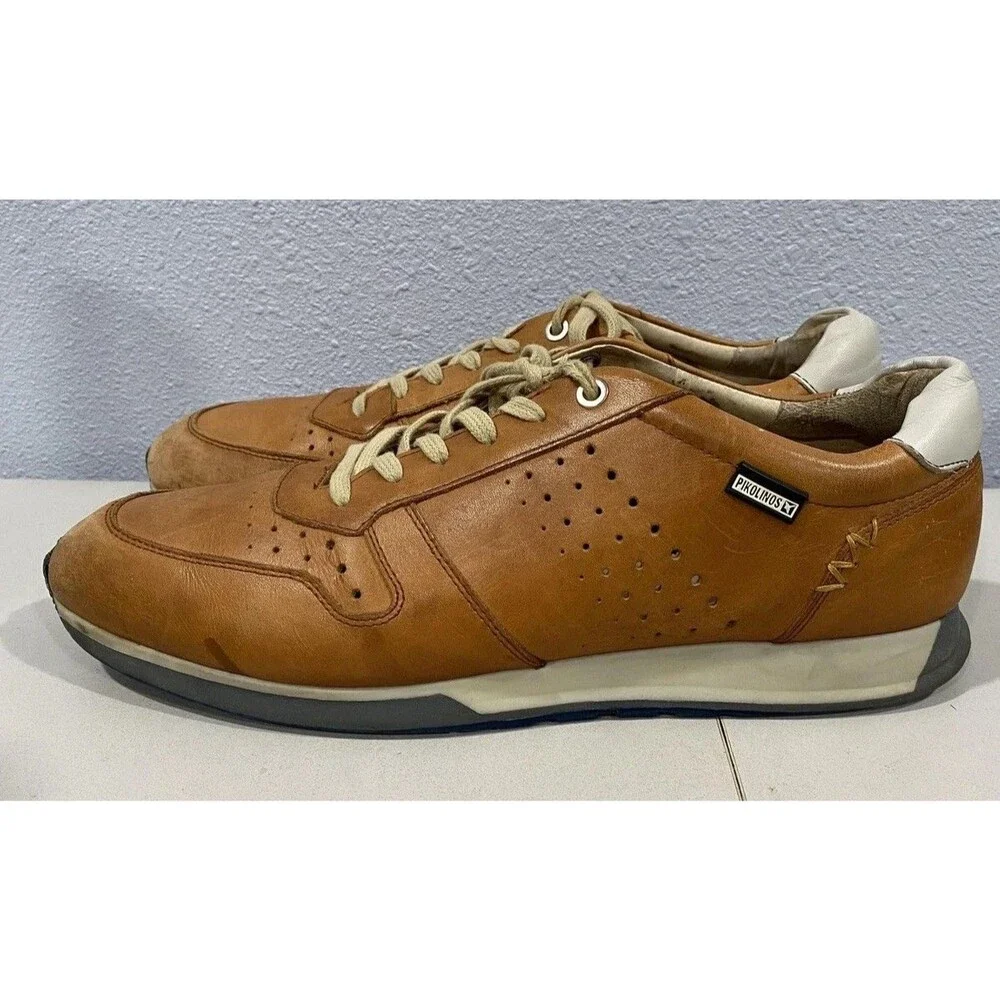 Pikolinos Shoes Mens Size 10.5 EU 44 Brown Leather Perforated Lace Up Sneakers